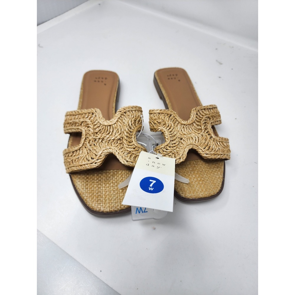 A New Day Womens Woven Raffia Slide Sandals Tan Synthetic Size 7 W